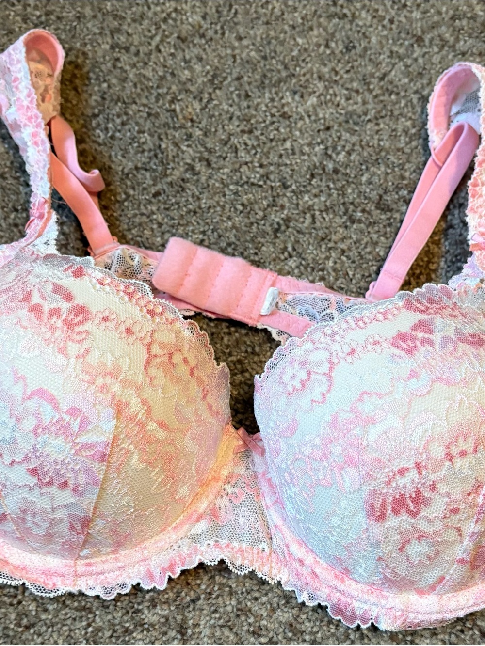 PINK Victoria's Secret Pink & White Lace Underwire Bra